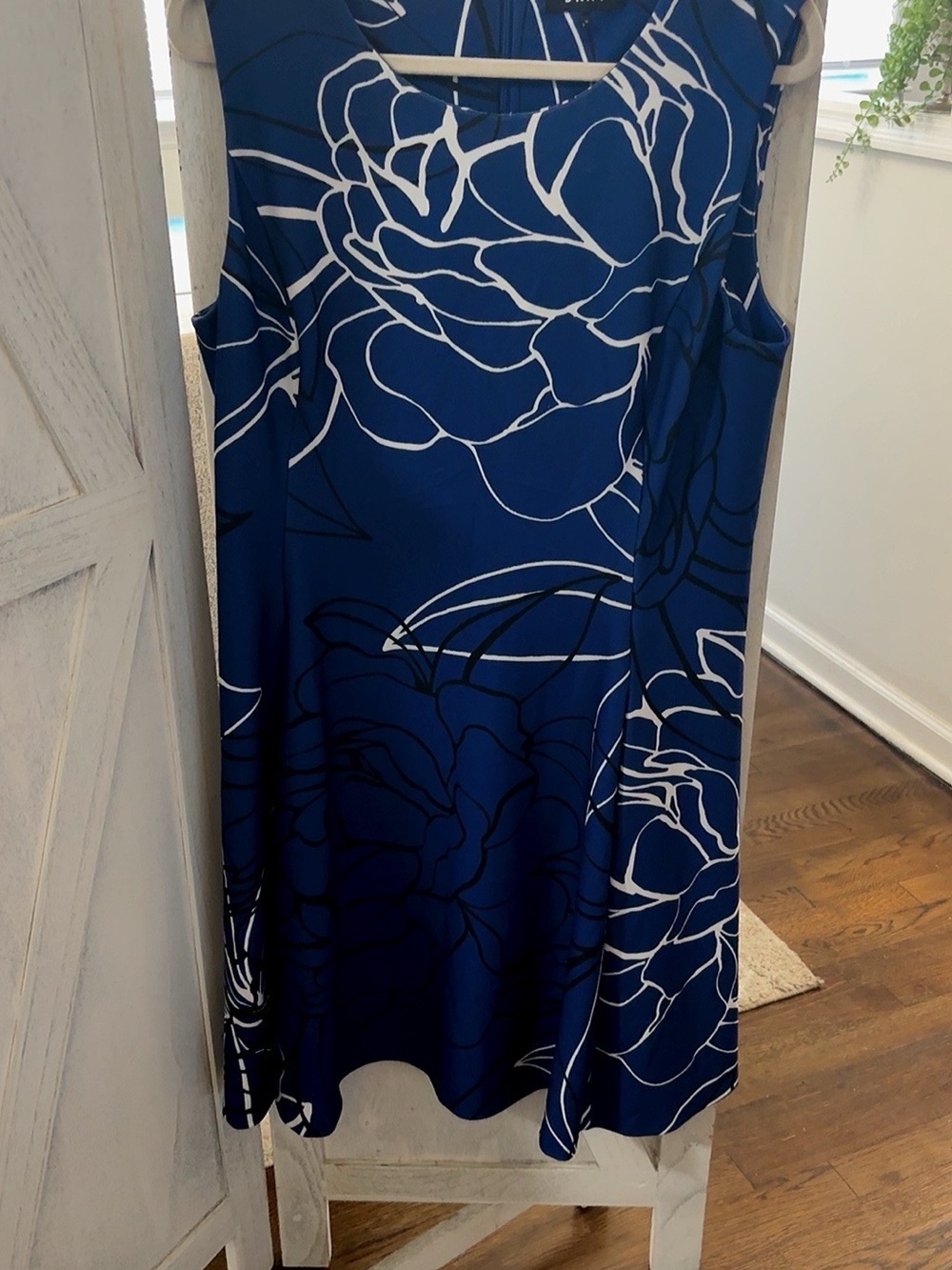 Sleeveless Navy Floral-Print Midi Dress